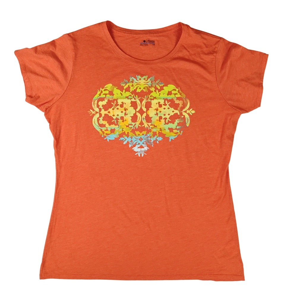 Columbia Sportswear Womens Orange Graphic T-Shirt Crew Neck Short Sleeve L